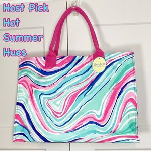 Viv & Lou Marbleous Tote Bag Padded Handle Aqua White Blue Pink Swirl Pattern
